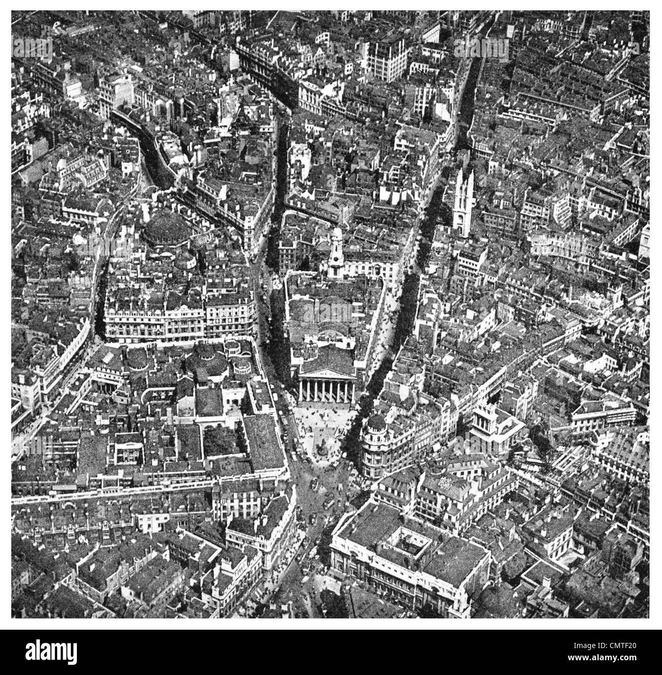 1925 London City Center Royal Exchange aerial view Stock Photo