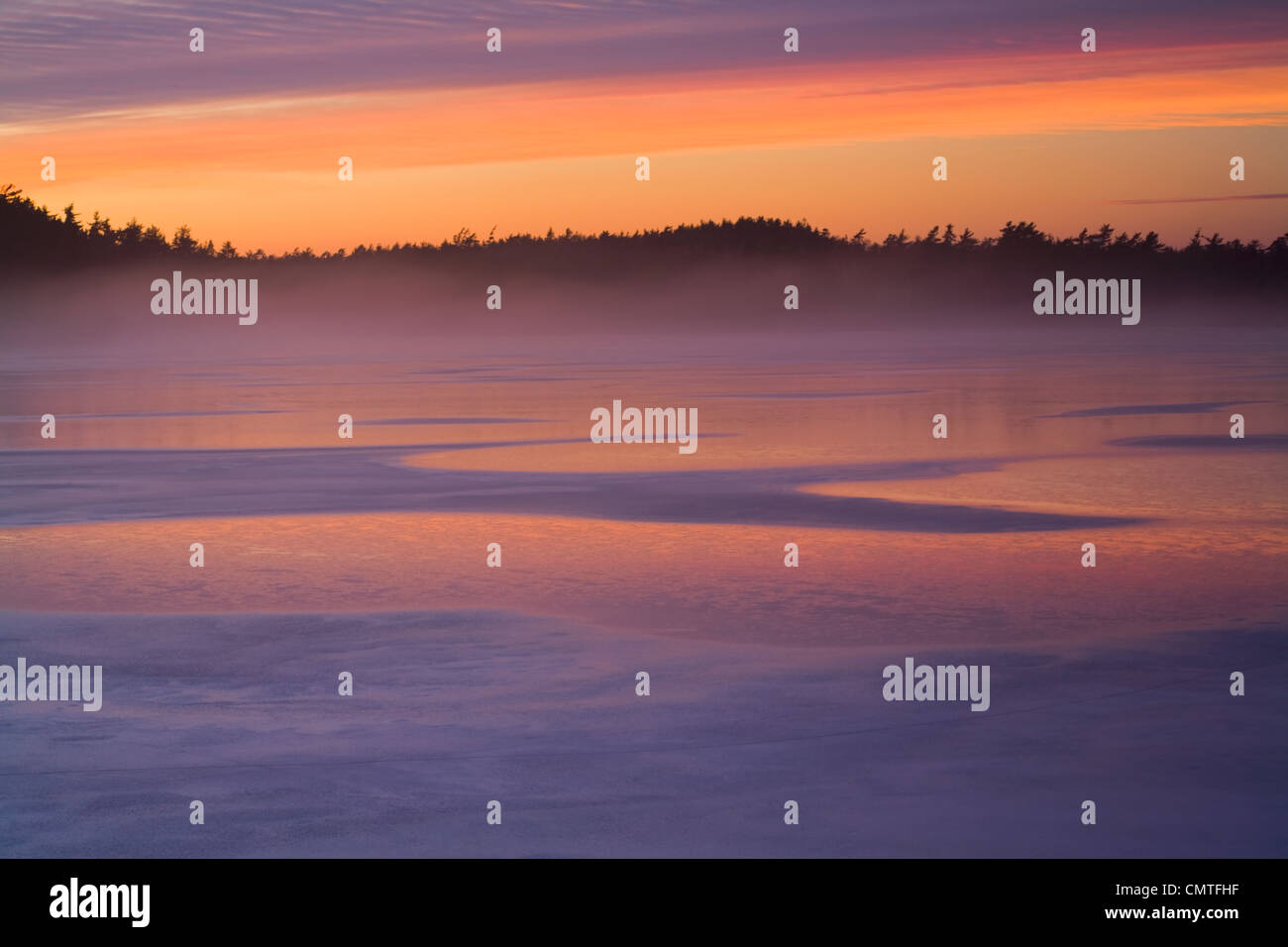 Snow patterns and mist at sunset, Powder Mill Lake Park, Waverley, Nova Scotia Stock Photo Alamy