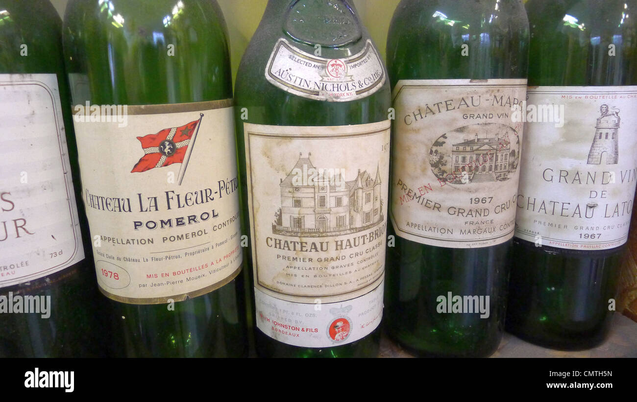 Old Bottles of French Wine Stock Photo