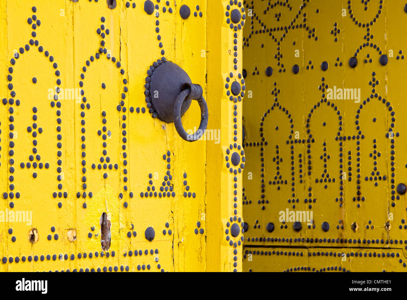 Detail of yellow door, Sidi Bou Said, Tunisia Stock Photo
