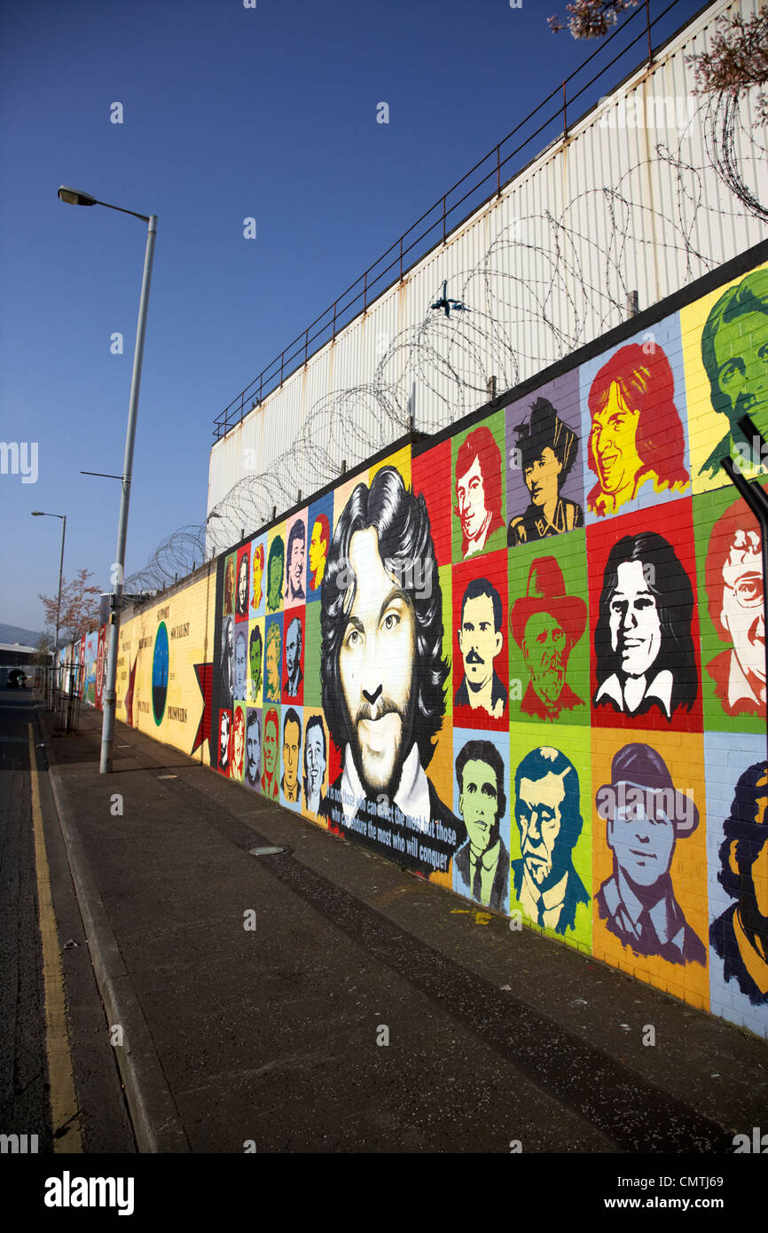 irish republican and hunger strike wall murals on northumberland street off lower falls road belfast northern ireland uk Stock Photo
