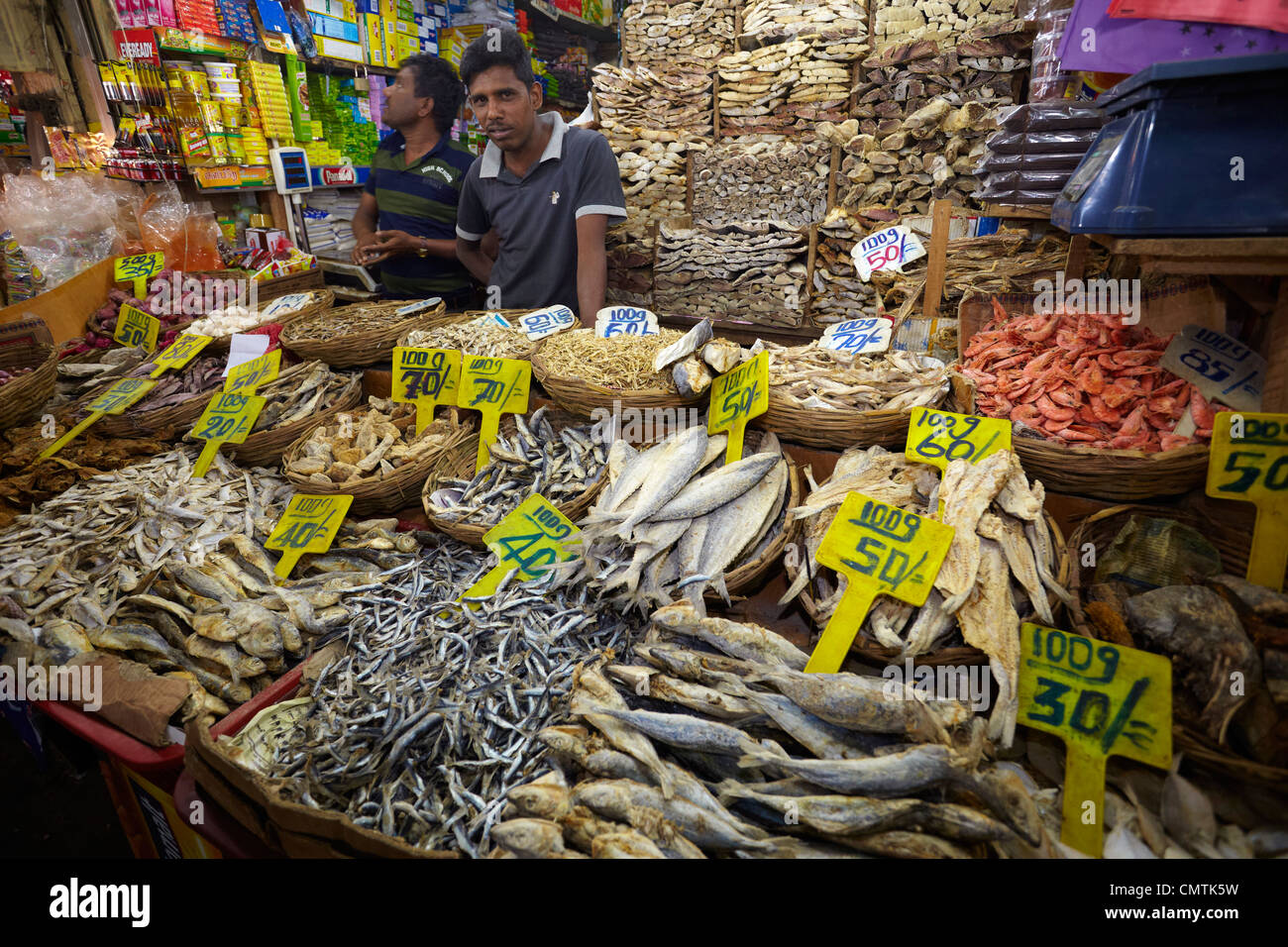 Sri Lanka - Nuwara Eliya, Kandy province, dried and salted fish at the market Stock Photo