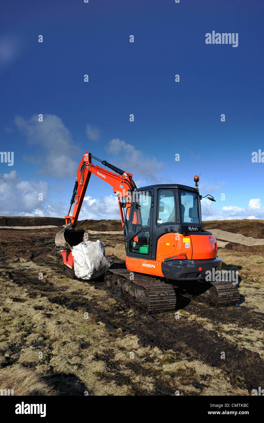 Repair work being carried out to the peat bogs on Fairsnape Fell in the Forest of Bowland Stock Photo