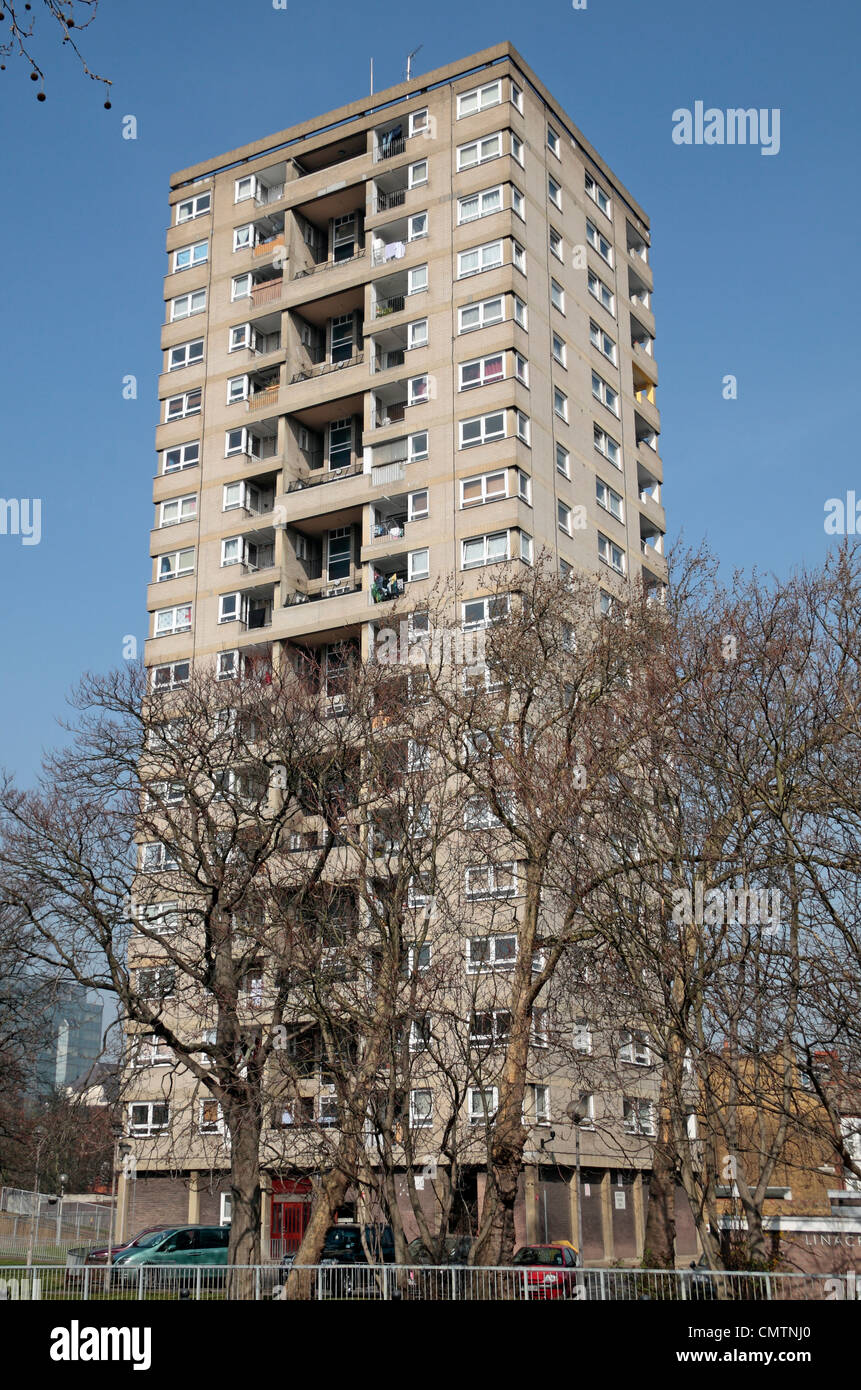 Linacre Court 18 storey tower block built in 1965 in Hammersmith, West London, UK. Stock Photo