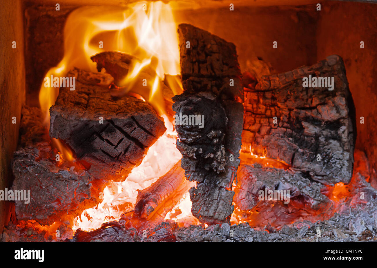 Fireplace With Flame Fire Ashes Stock Photo 47257796 Alamy