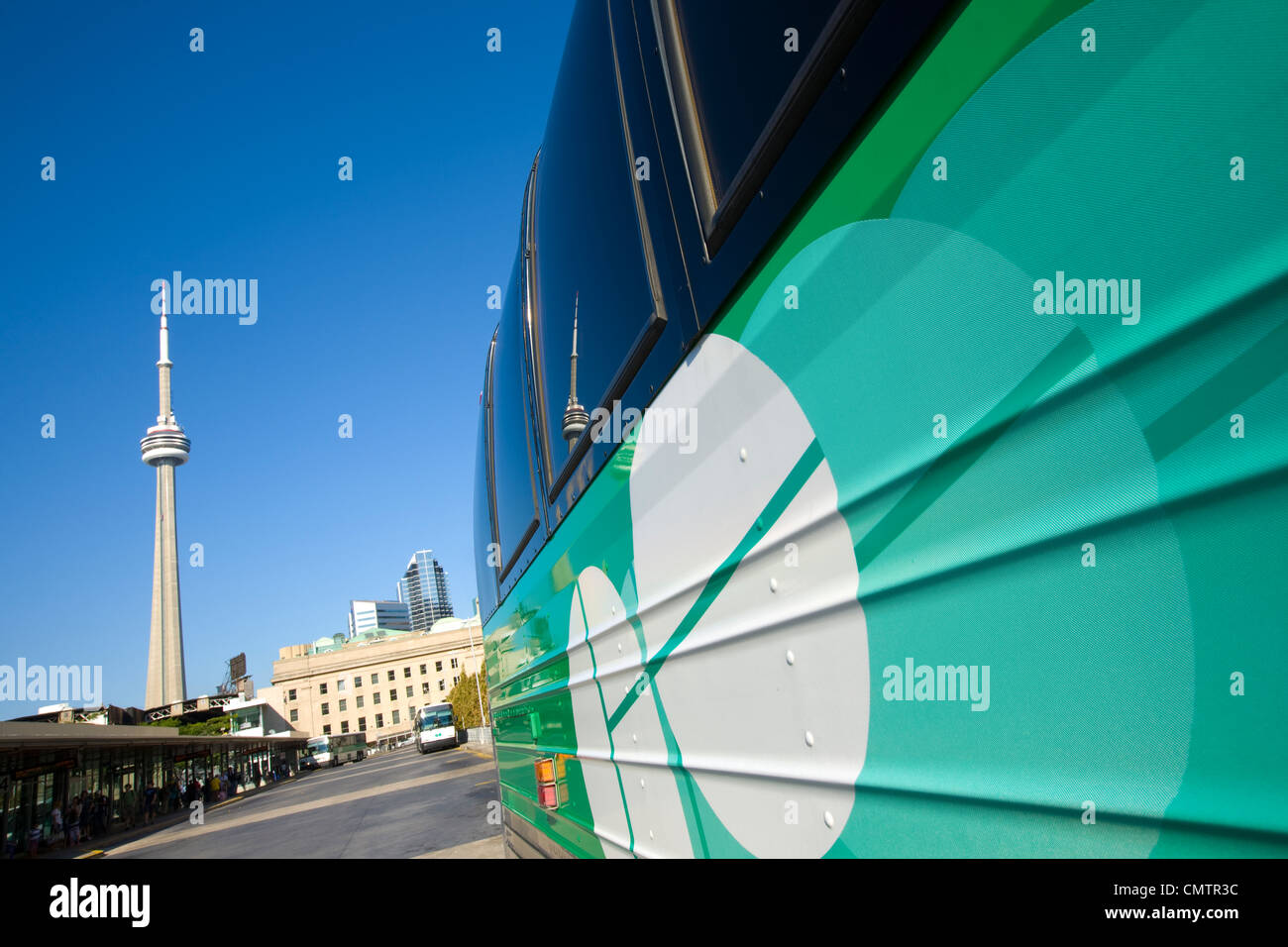 GO Bus Station and CN Tower, Toronto, Ontario Stock Photo