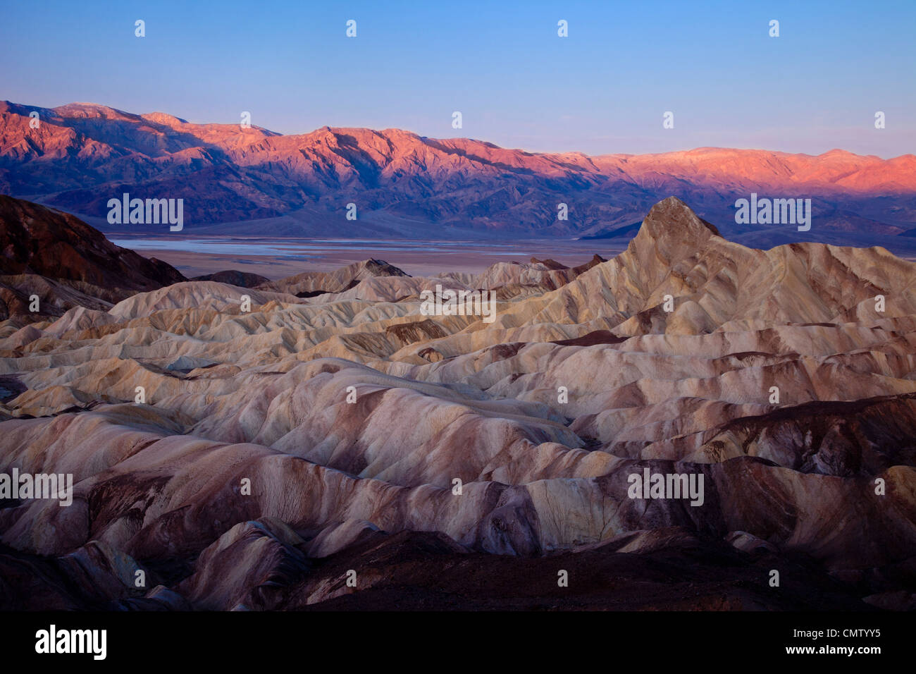 First light of dawn over Manly Beacon - Death Valley, California USA Stock Photo