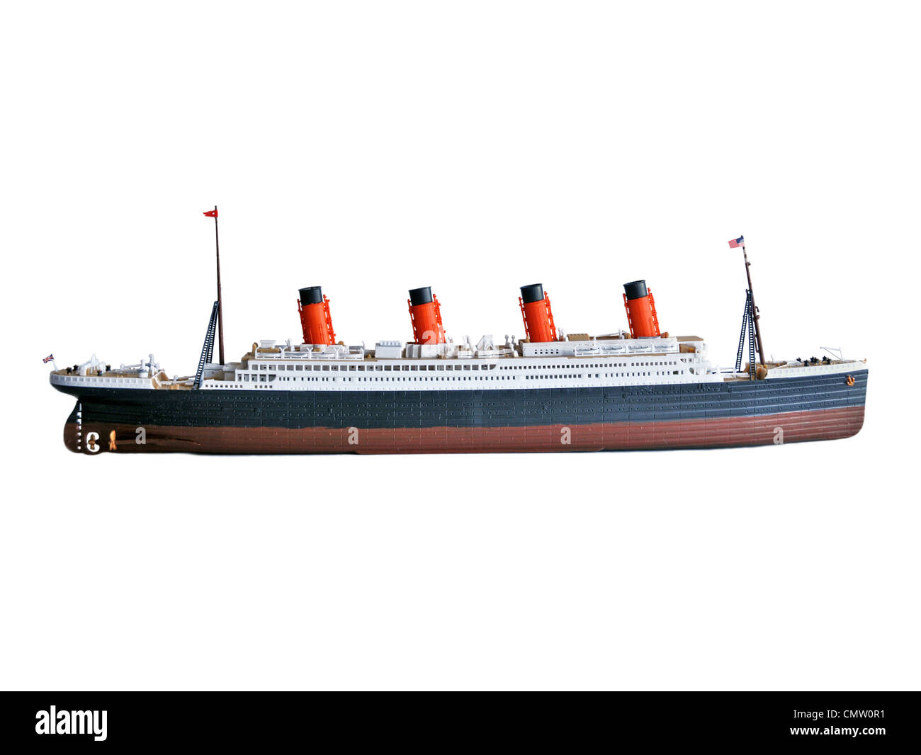Accurate replica kit model of the Titanic ship against a white background. Stock Photo