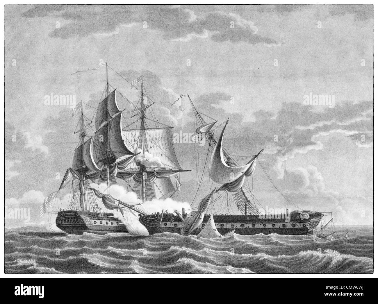 U.S. Frigate Constitution, Isaac Hull, commander, capturing his Britannic Majesty's frigate Guerriere, James R. Dacres, commander, during the War of 1812 Stock Photo