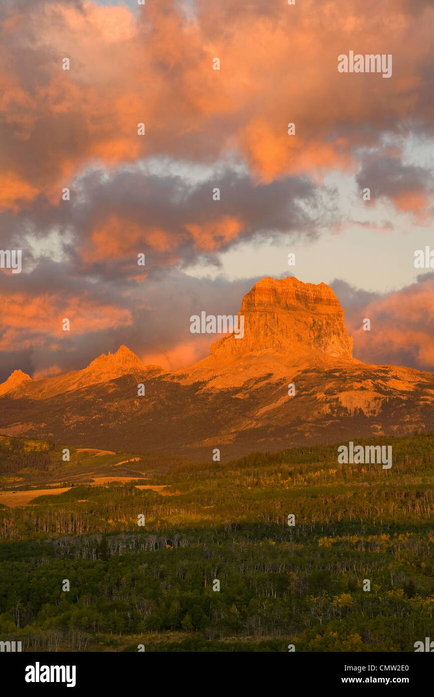 Chief Mountain in Glacier National Park, Montana, sunrise, fall Stock Photo