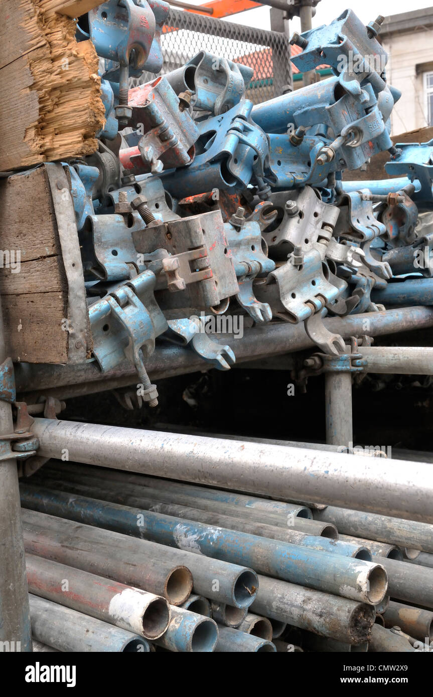 Scaffolding stacked on lorry Stock Photo