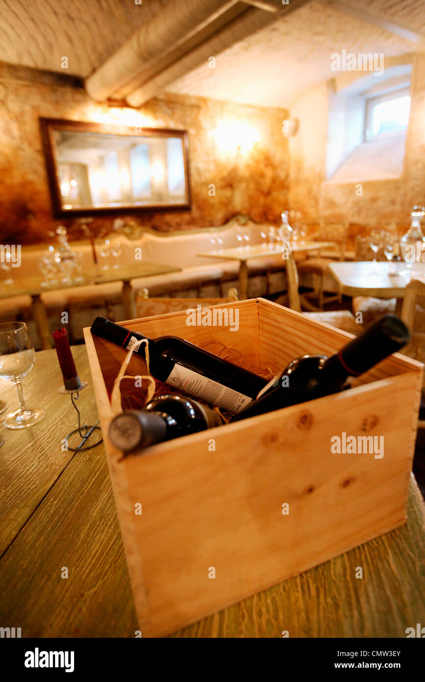Wine bottles in wooden box Stock Photo Alamy