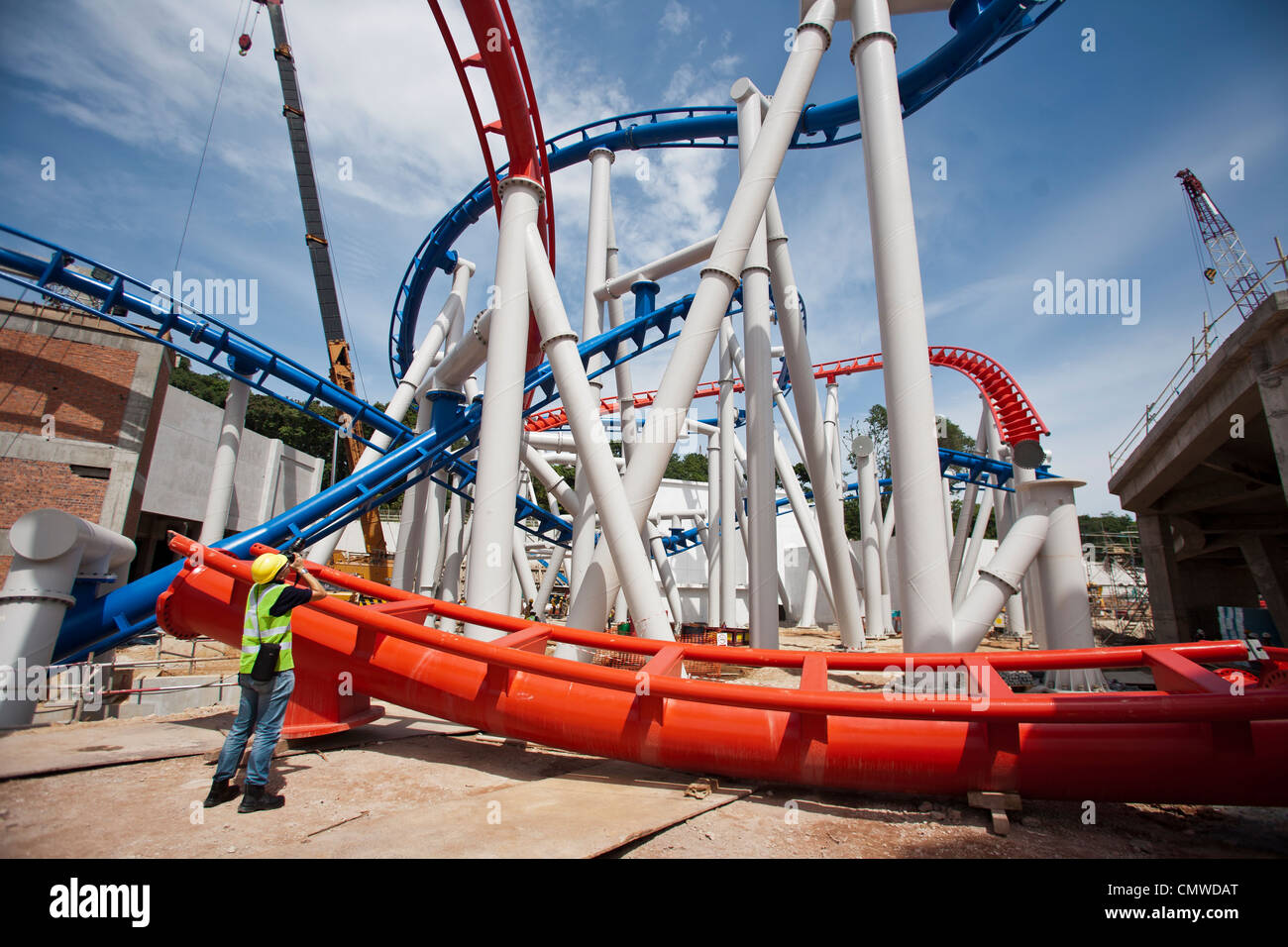 Workers on the construction site of Universal Studios Singapore theme
