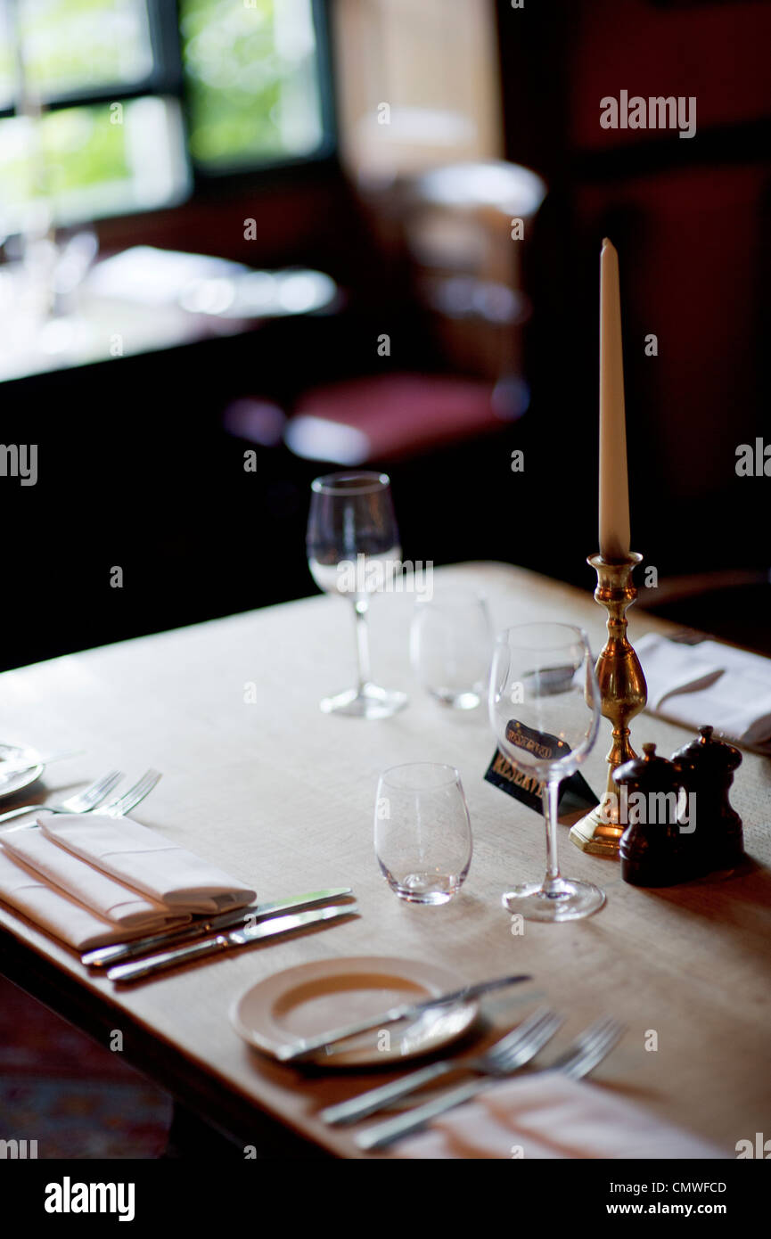 Pub lunch dining table Stock Photo
