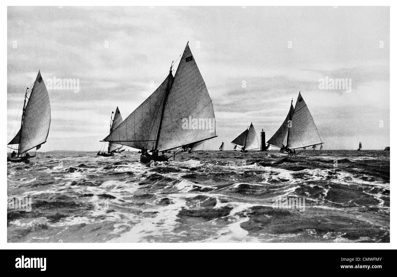 1925 Yacht Racing in Rangitoto Channel Auckland New Zealand Stock Photo