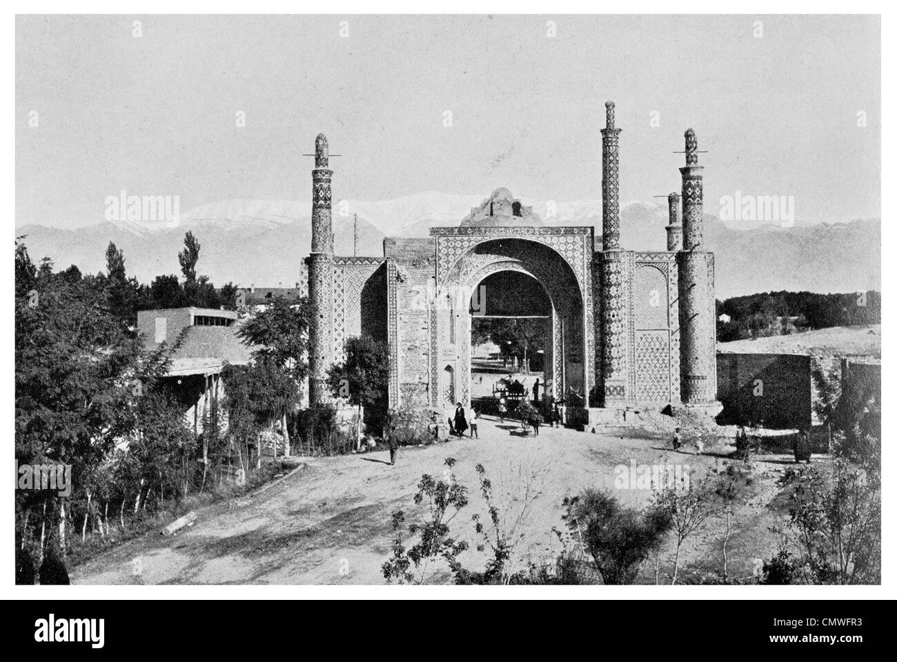 1925 One of Teheran's Tehran Ornate City Gate Stock Photo