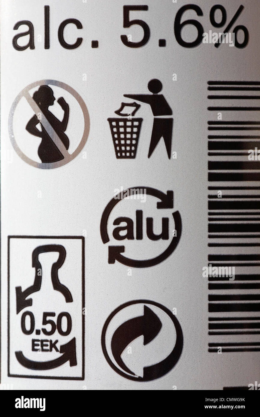 information on can of Zywiec beer - disposal recycling recycle logo symbol Stock Photo