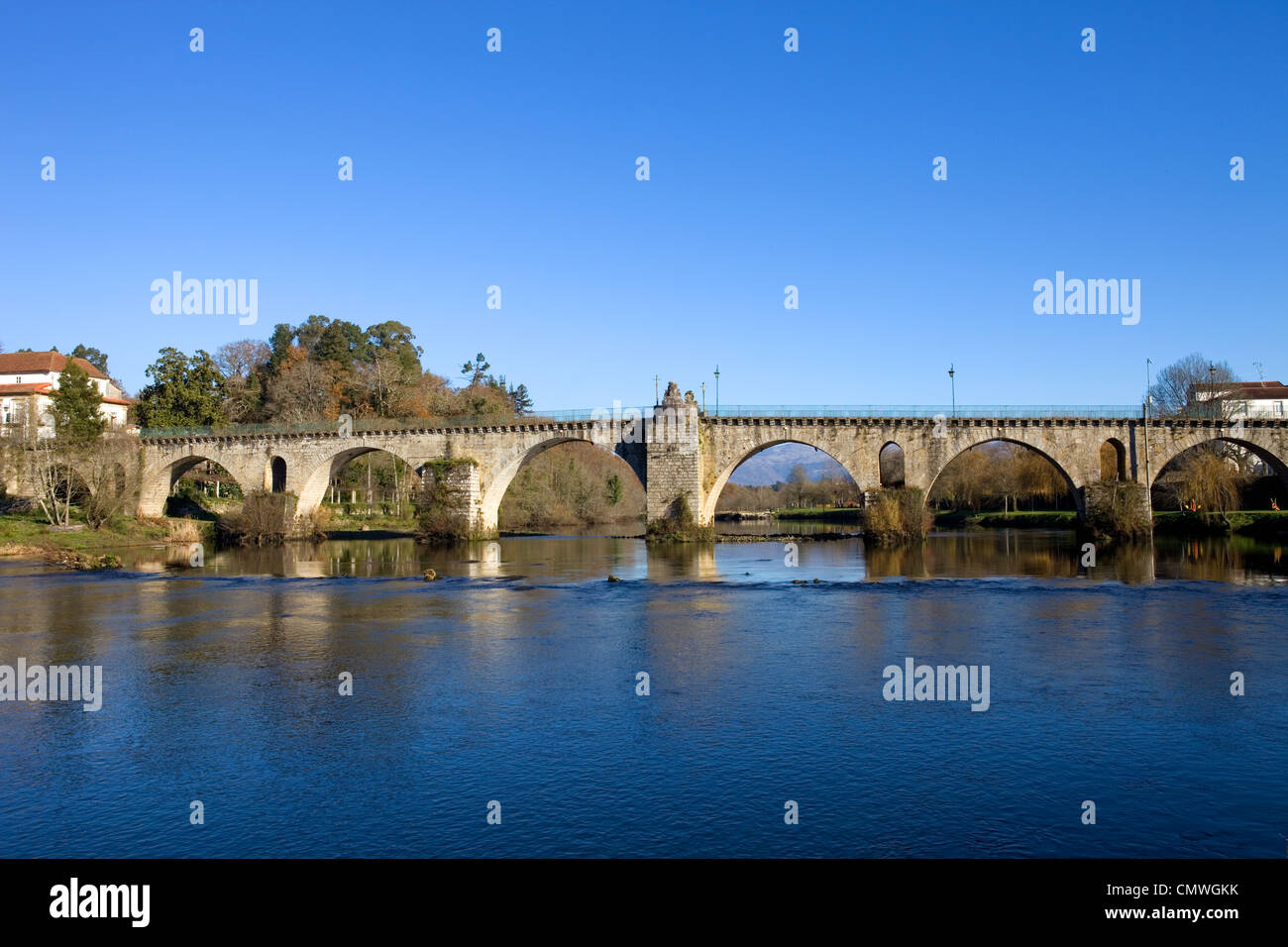 ancient roman bridge of Ponte da Barca in the north of Portugal Stock Photo