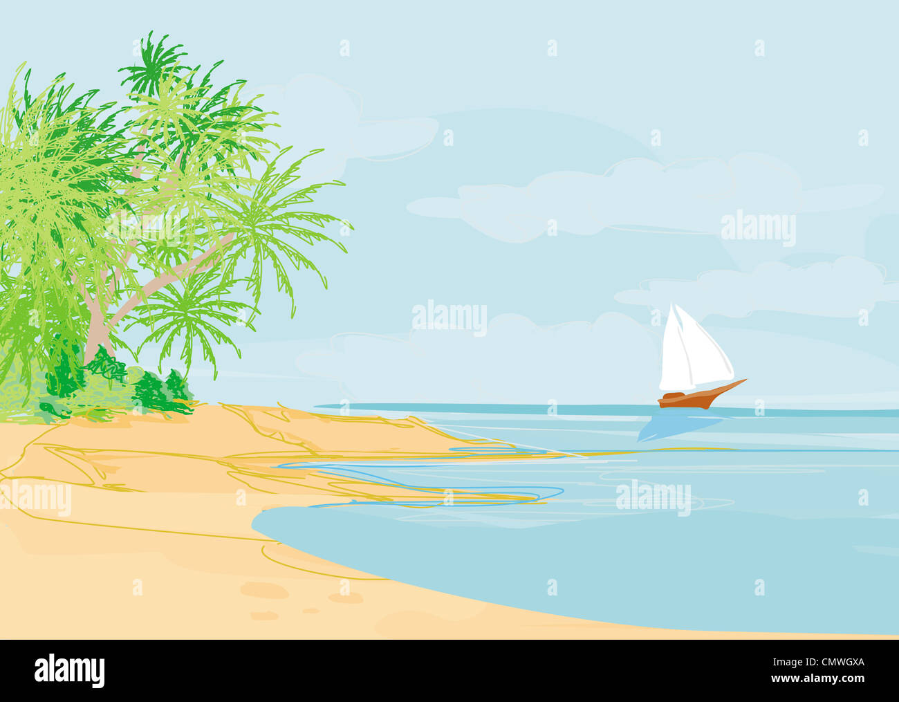 Beach and tropical sea vector Stock Photo - Alamy