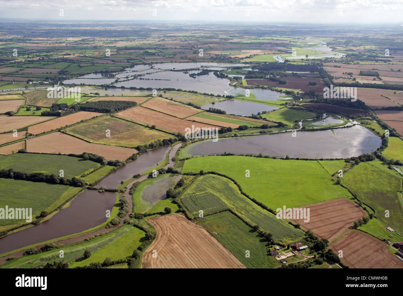aerial view of flooded land in Yorkshire Stock Photo