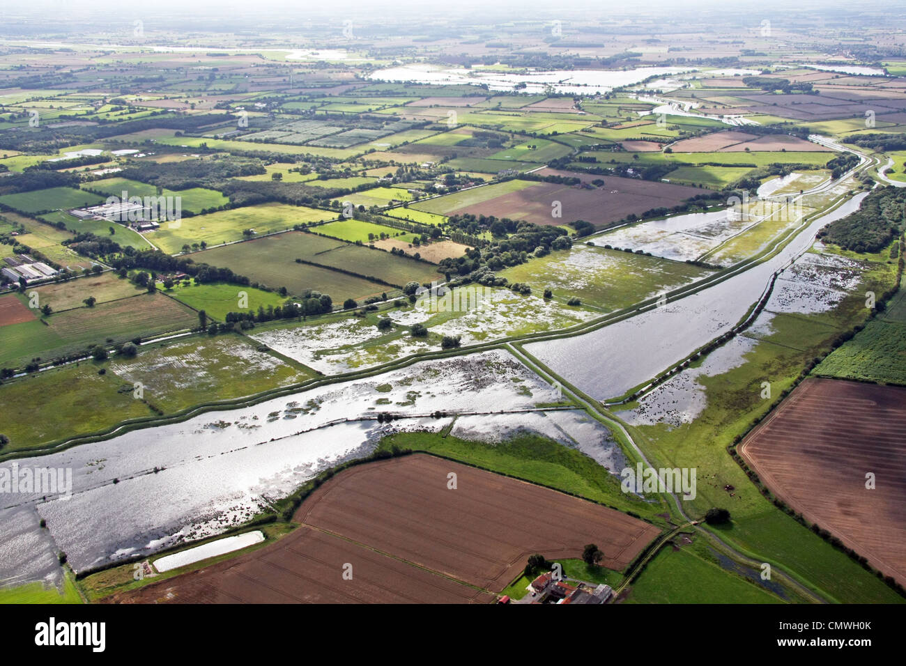 aerial view of flooded land in Yorkshire Stock Photo