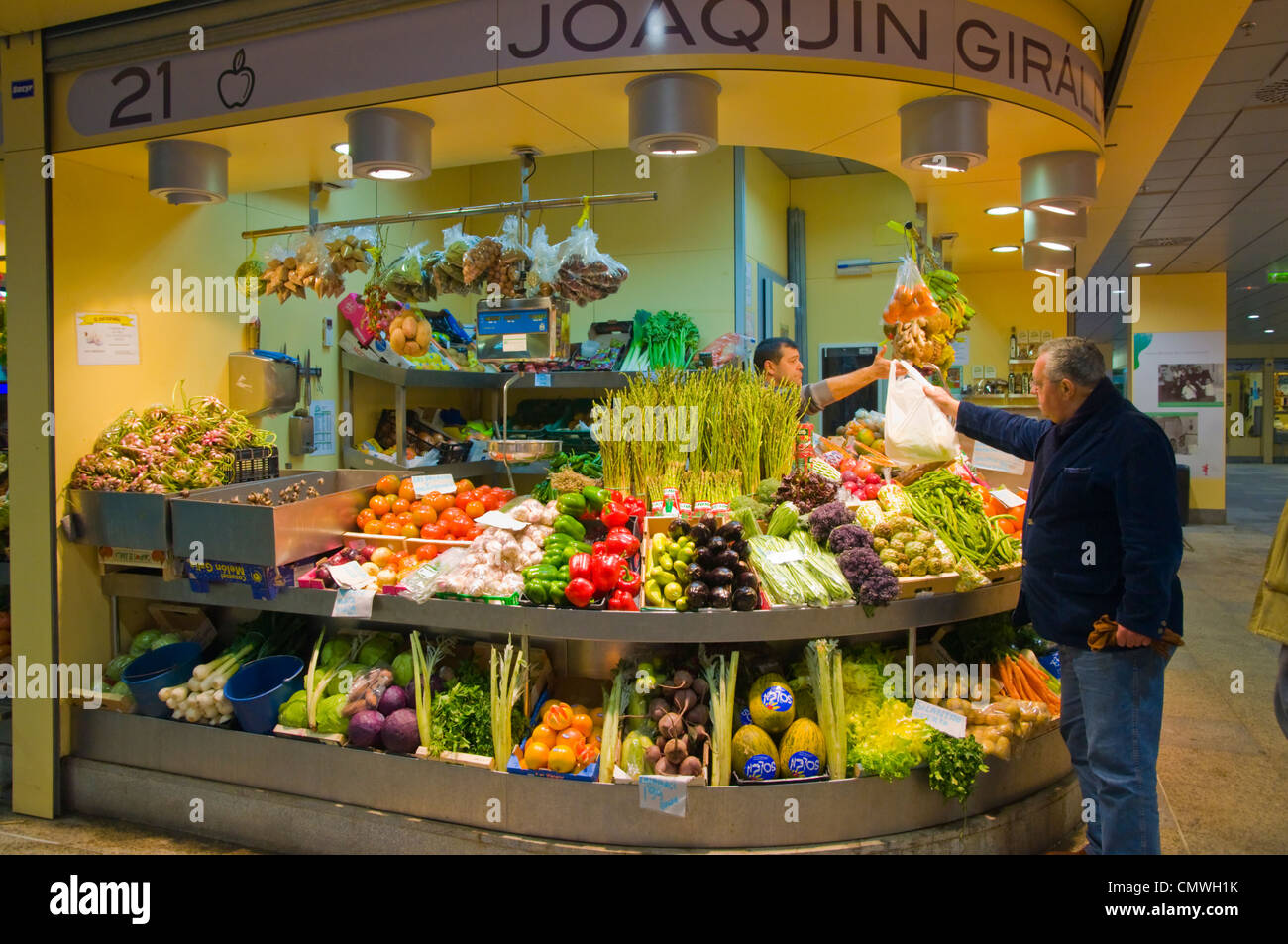 Fruit stall Nueva Mercado de la Encarrnacion market in Metropol Parasol complex Seville Andalusia Spain Stock Photo