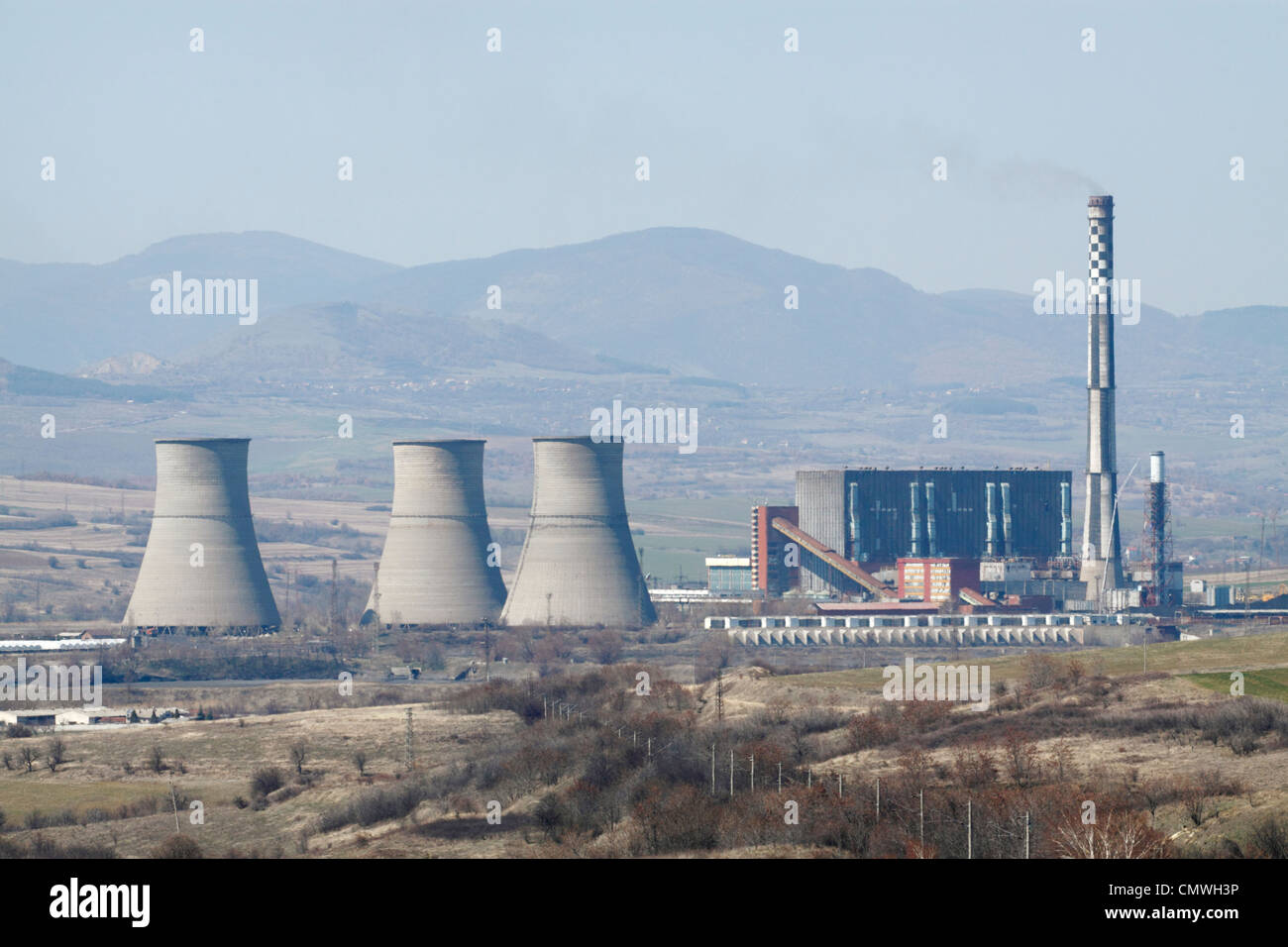 Bobov Dol thermo-electric power plant in western Bulgaria. Stock Photo