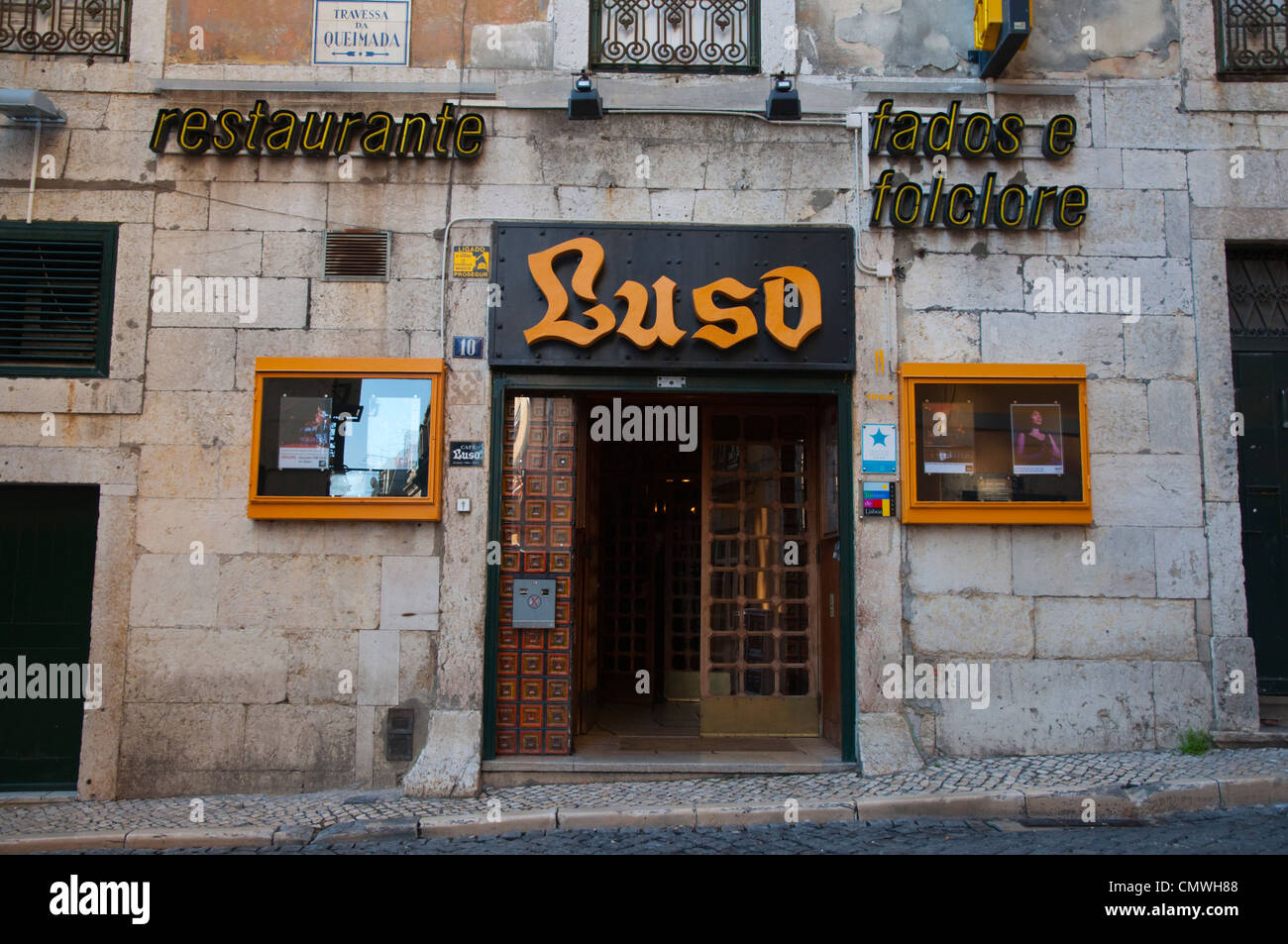 Luso bar restaurant Fado bar Bairro Alto district central Lisbon Portugal Europe Stock Photo