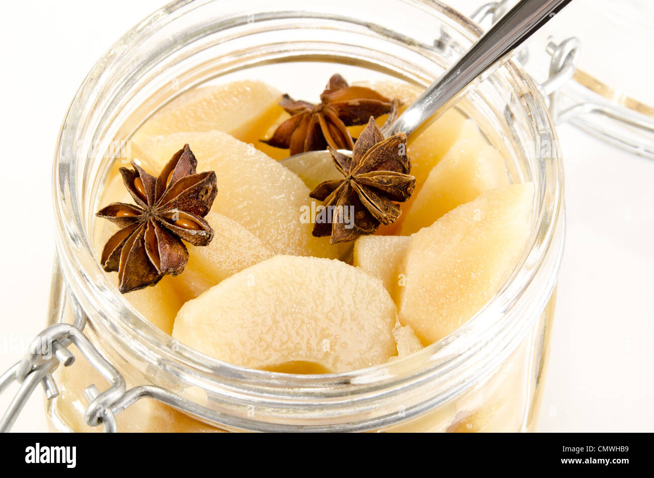 pickled split pear with star anise Stock Photo Alamy