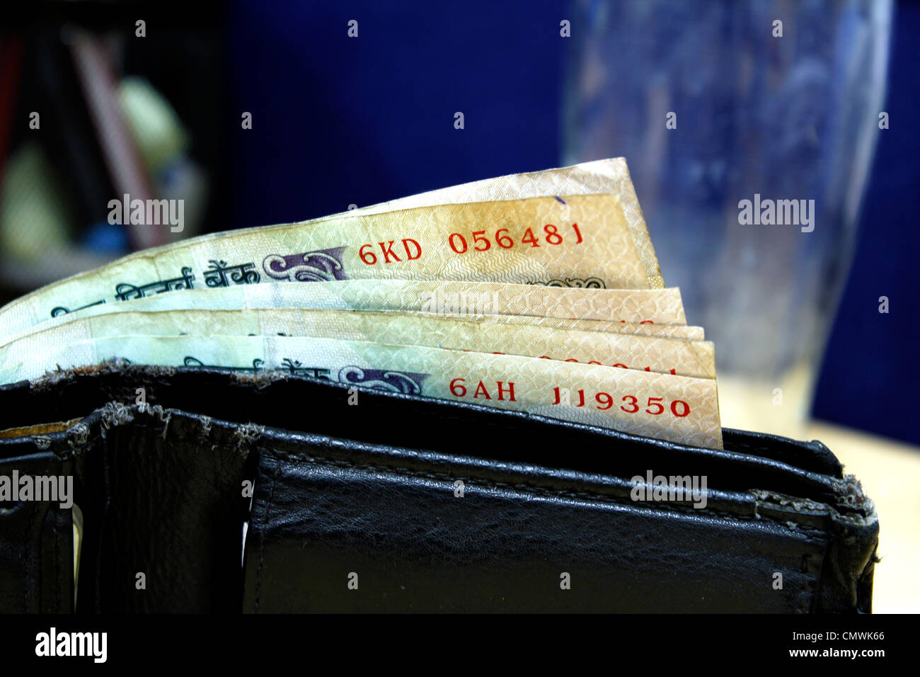 Indian rupee notes from an old purse Stock Photo