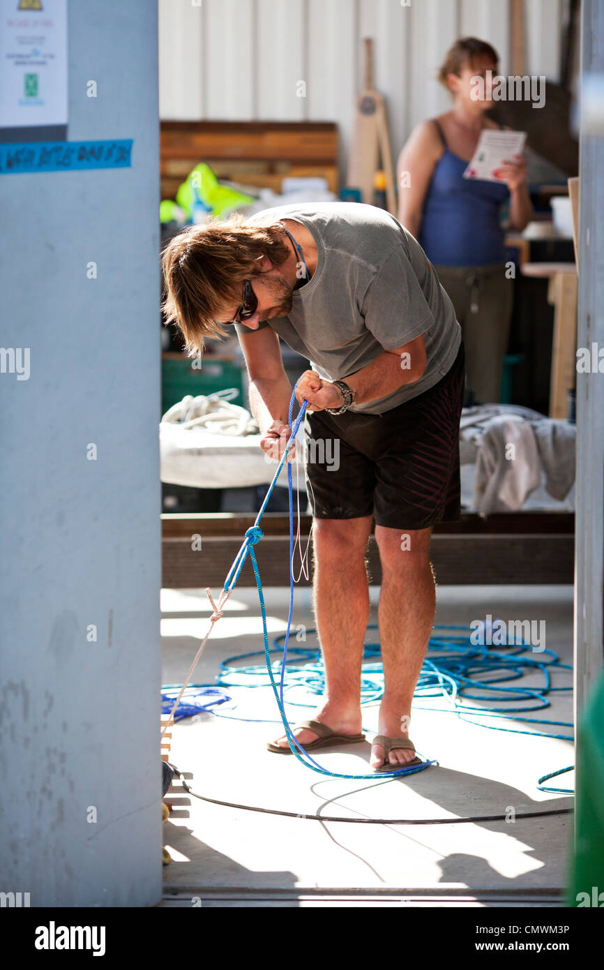 preparing the rigging for new yacht Stock Photo Alamy