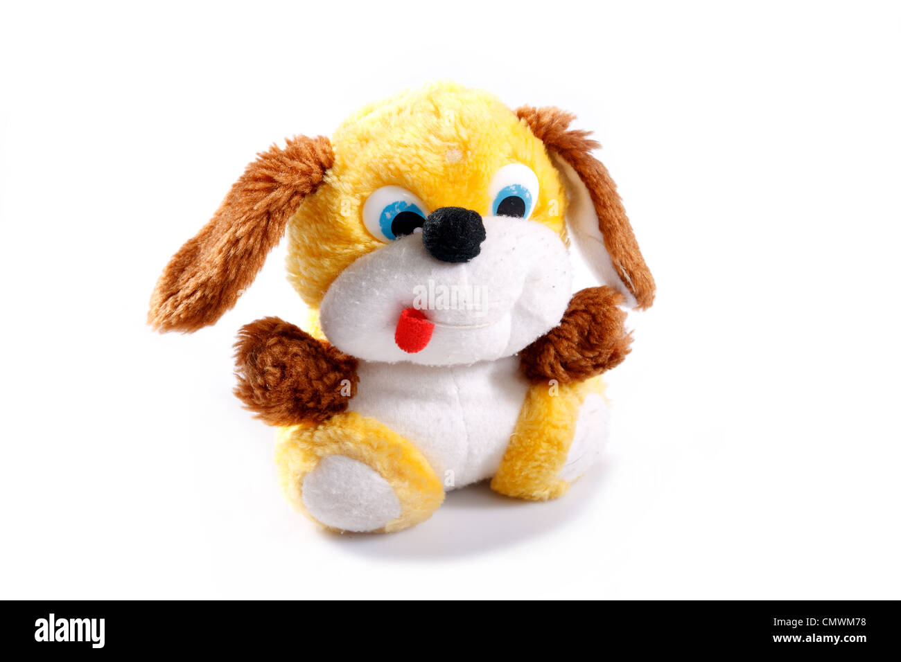 old children's toy dog on white background Stock Photo