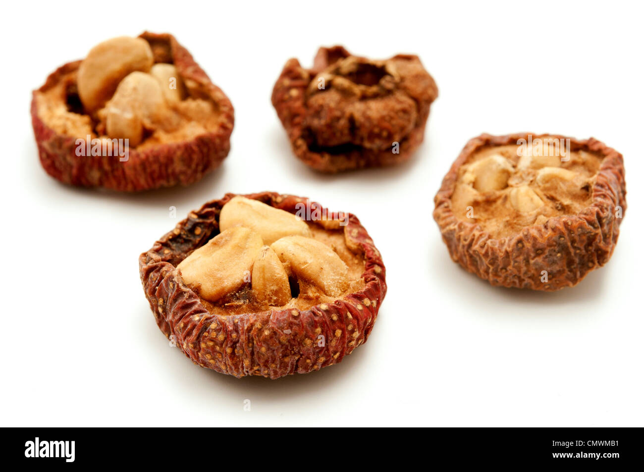 Dried fruits of chinese hawthorn on a white background Stock Photo