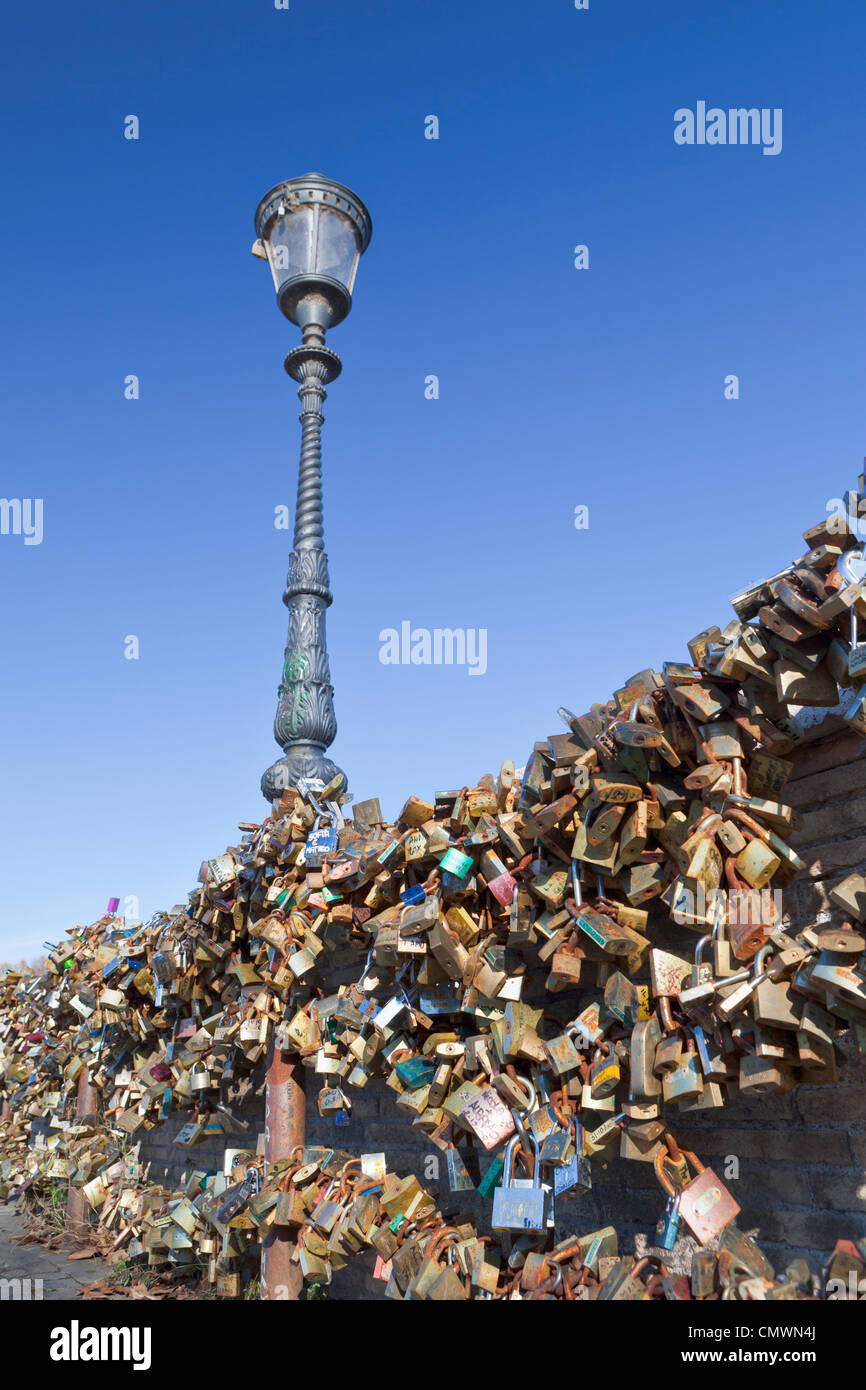 Love padlocks at the Milvian bridge in Rome, Italy Stock Photo