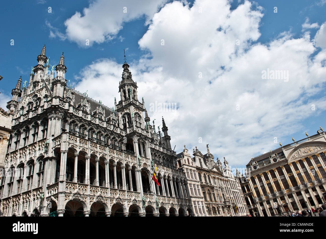 An angular shot of the Brussels mansion on Grand Place known as the Broodhuis (Breadhouse) or the Maison du roi (King's House). Stock Photo