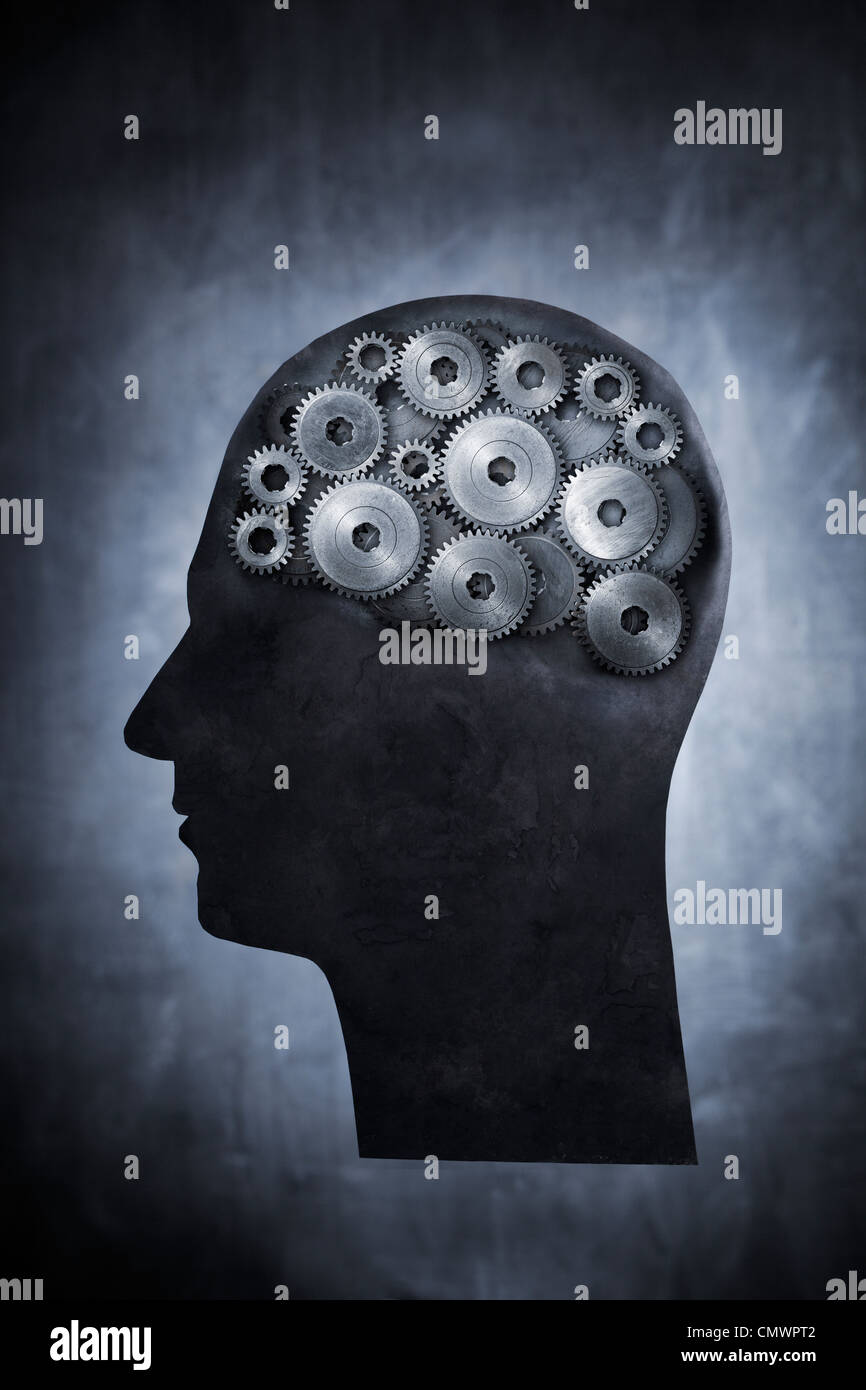 Conceptual image of head filled with cog gears. Stock Photo