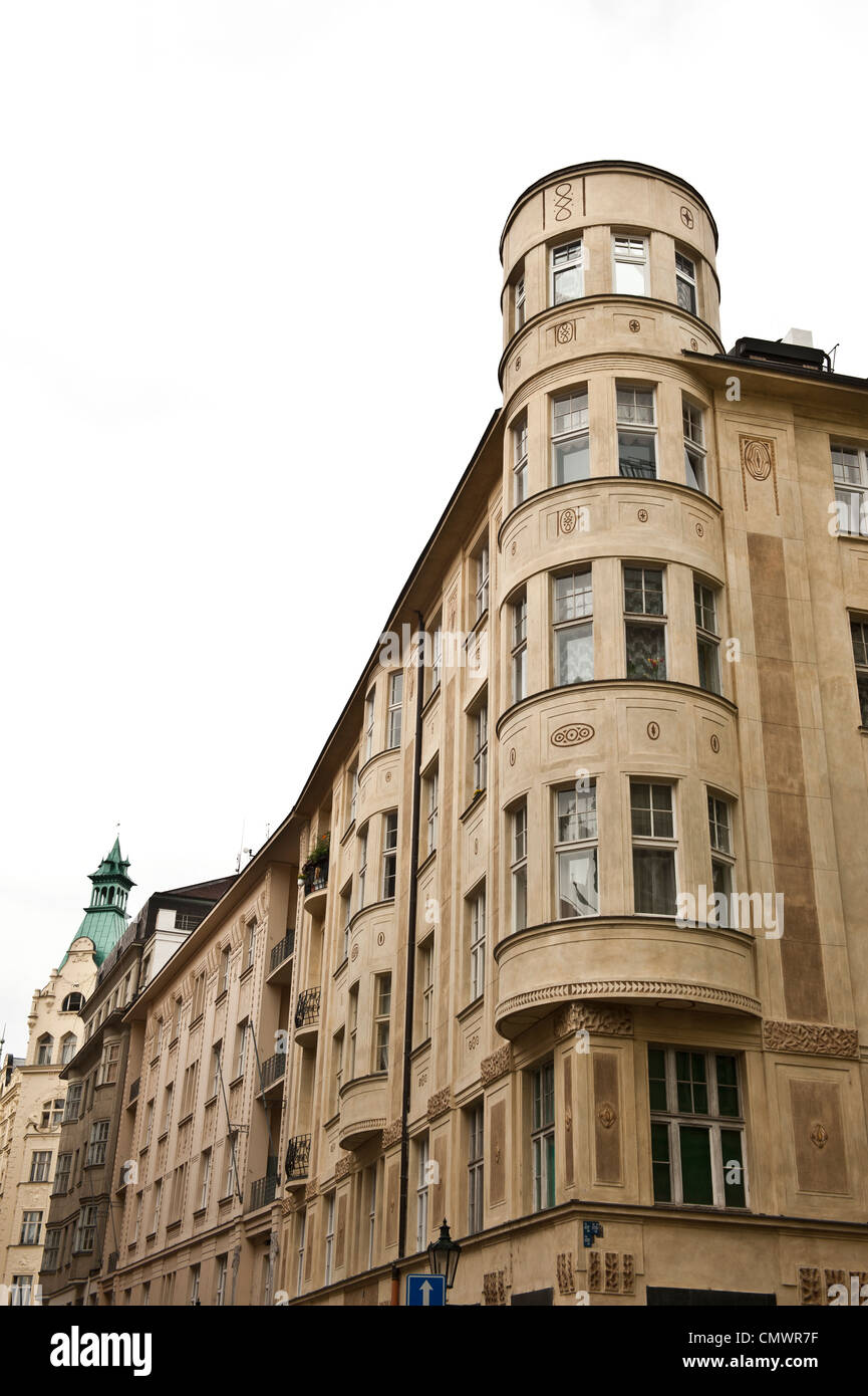 The corner of a classical architecture in Prague, Czech Republic. Stock Photo