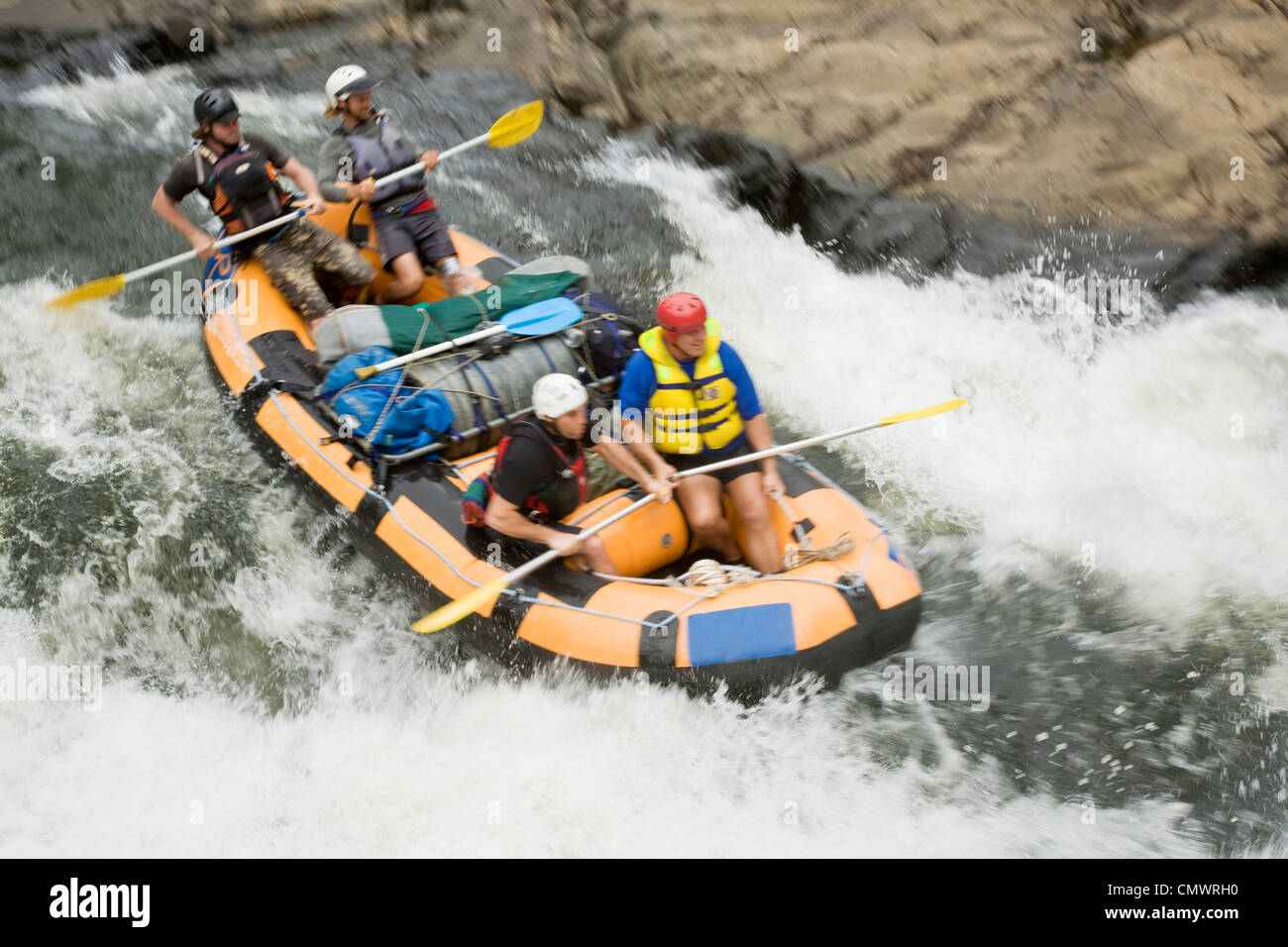 White water rafting expedition on the North Johnstone River, Wooroonooran National Park, Queensland, Australia Stock Photo