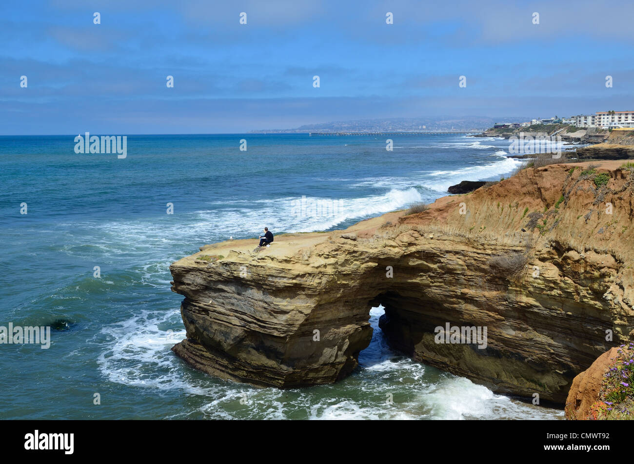 Wave eroded rocky coast line. La Jolla, California, USA. Stock Photo