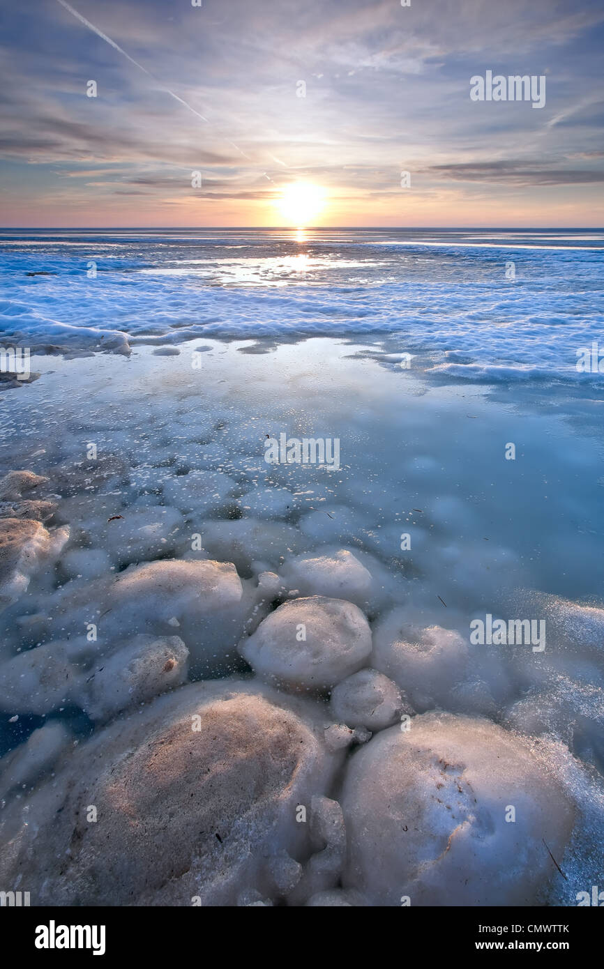 Pancake Ice and Ball Ice on Lake Winnipeg during spring thaw, Grand