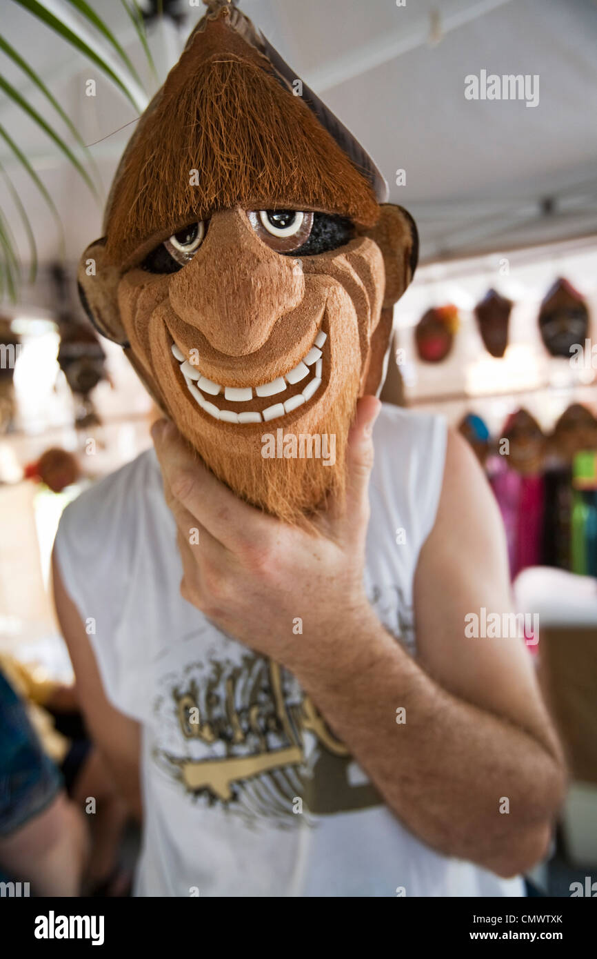 Quirky handicrafts carved from coconuts at Sunday Markets. Port Douglas, Queensland, Australia Stock Photo