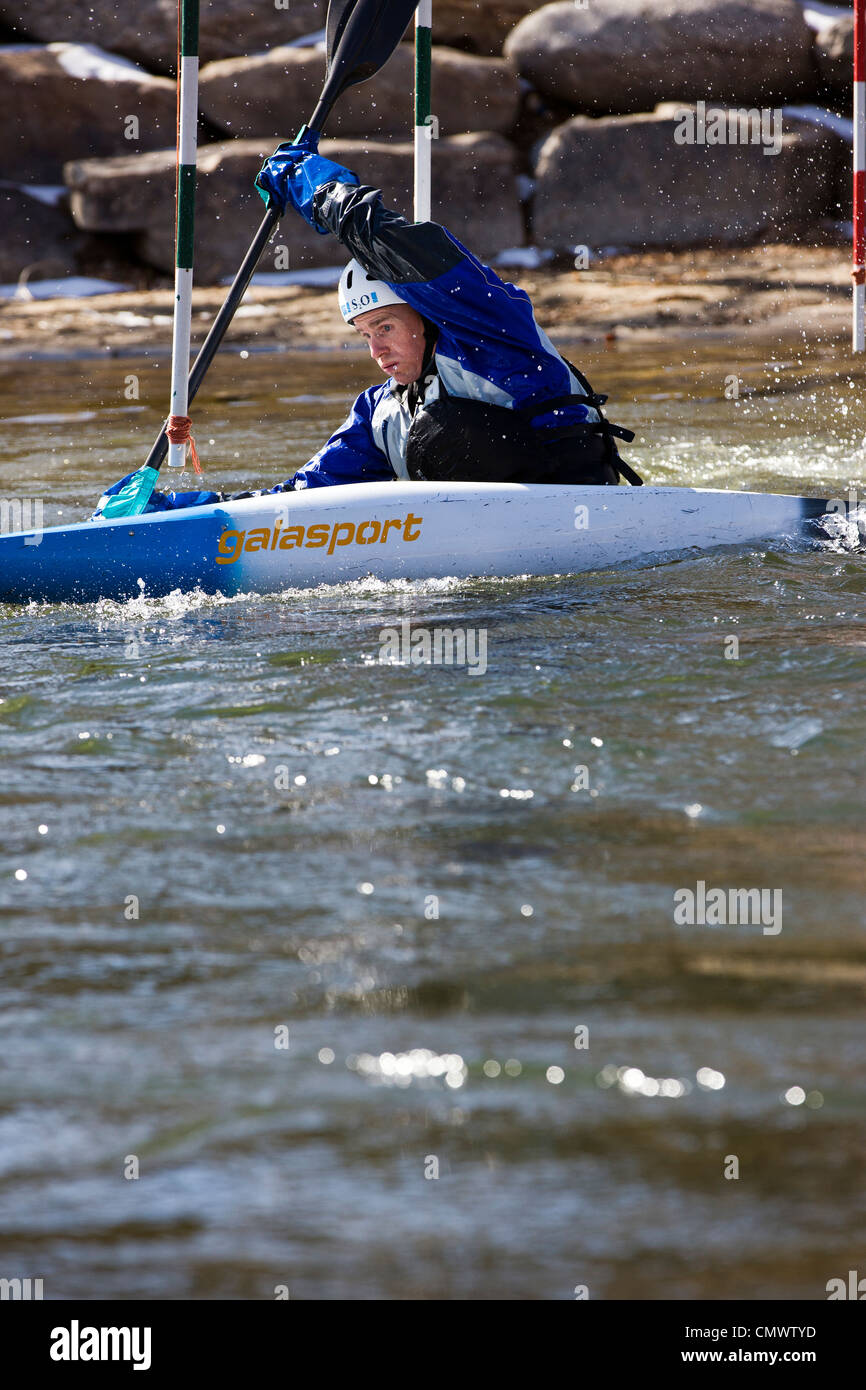 Whitewater kayak slalom race, Arkansas River, Salida, Colorado, USA Stock Photo