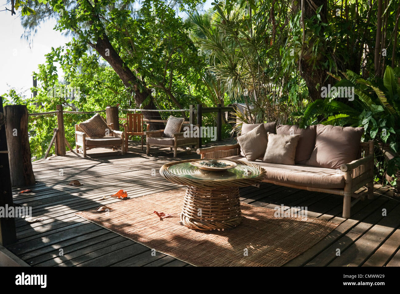Tropical deck at Double Island Resort. Palm Cove, Cairns, Queensland
