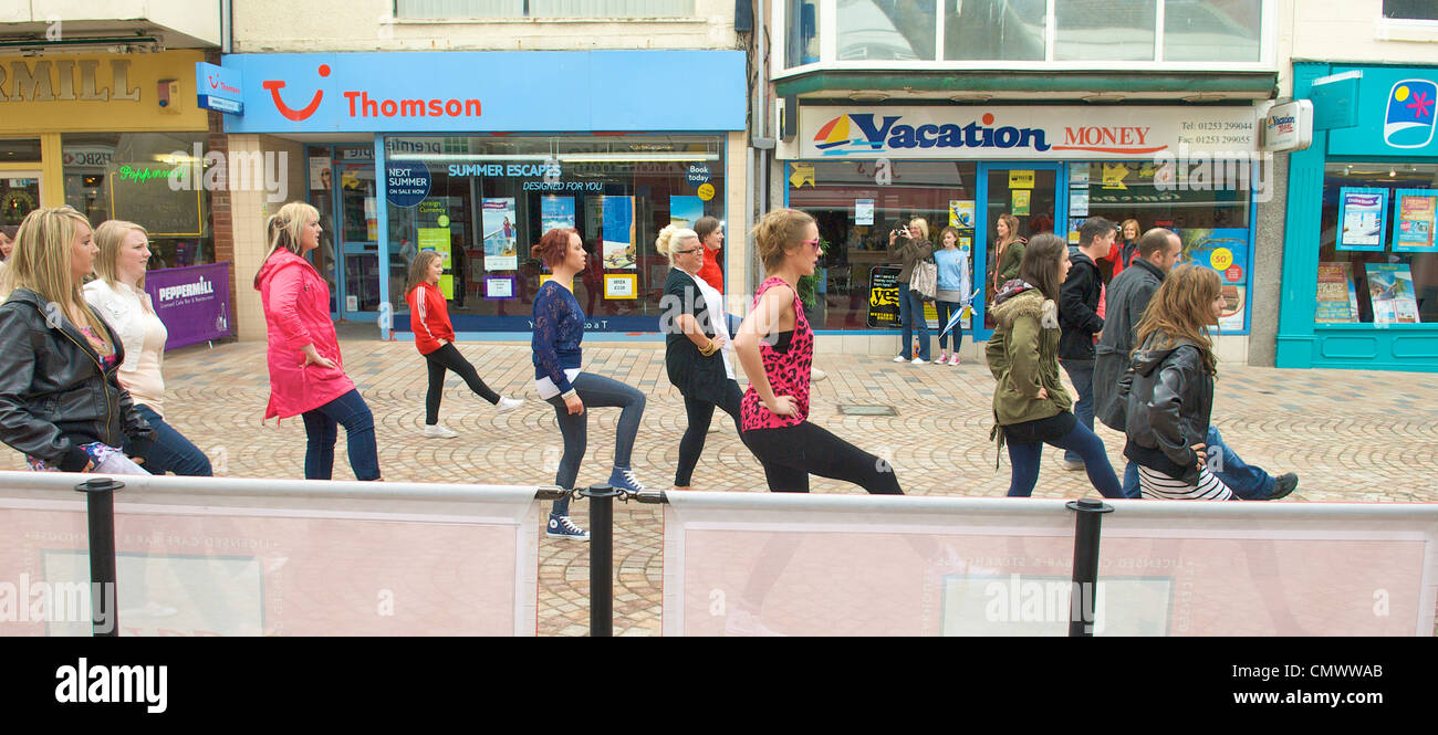 Flashmob dancers on the streets of Blackpool Stock Photo