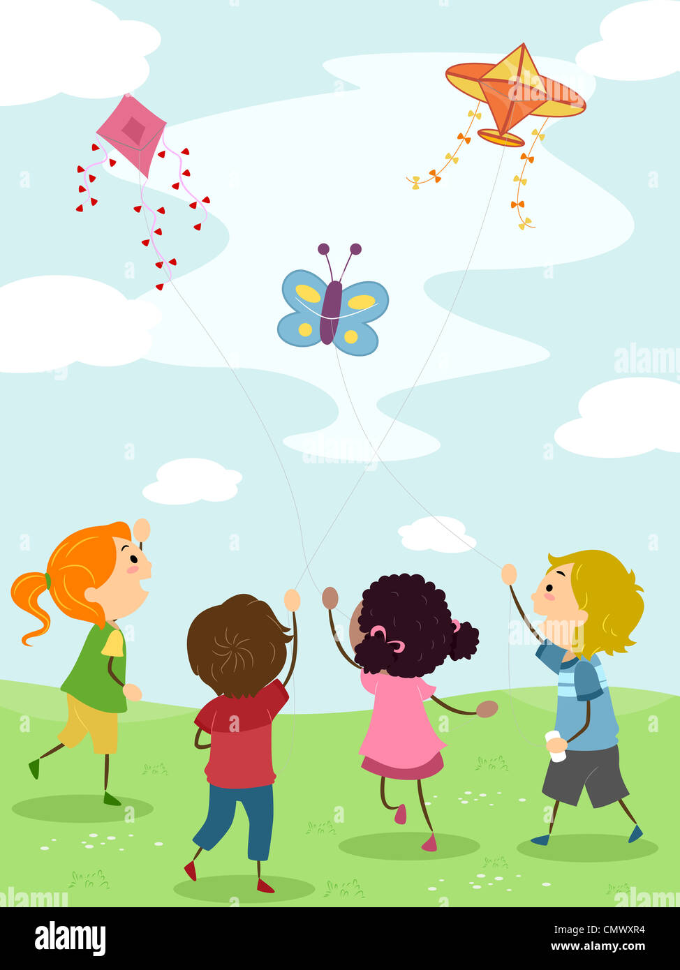 Best Kid flying kite with parents Illustration download in PNG & Vector  format