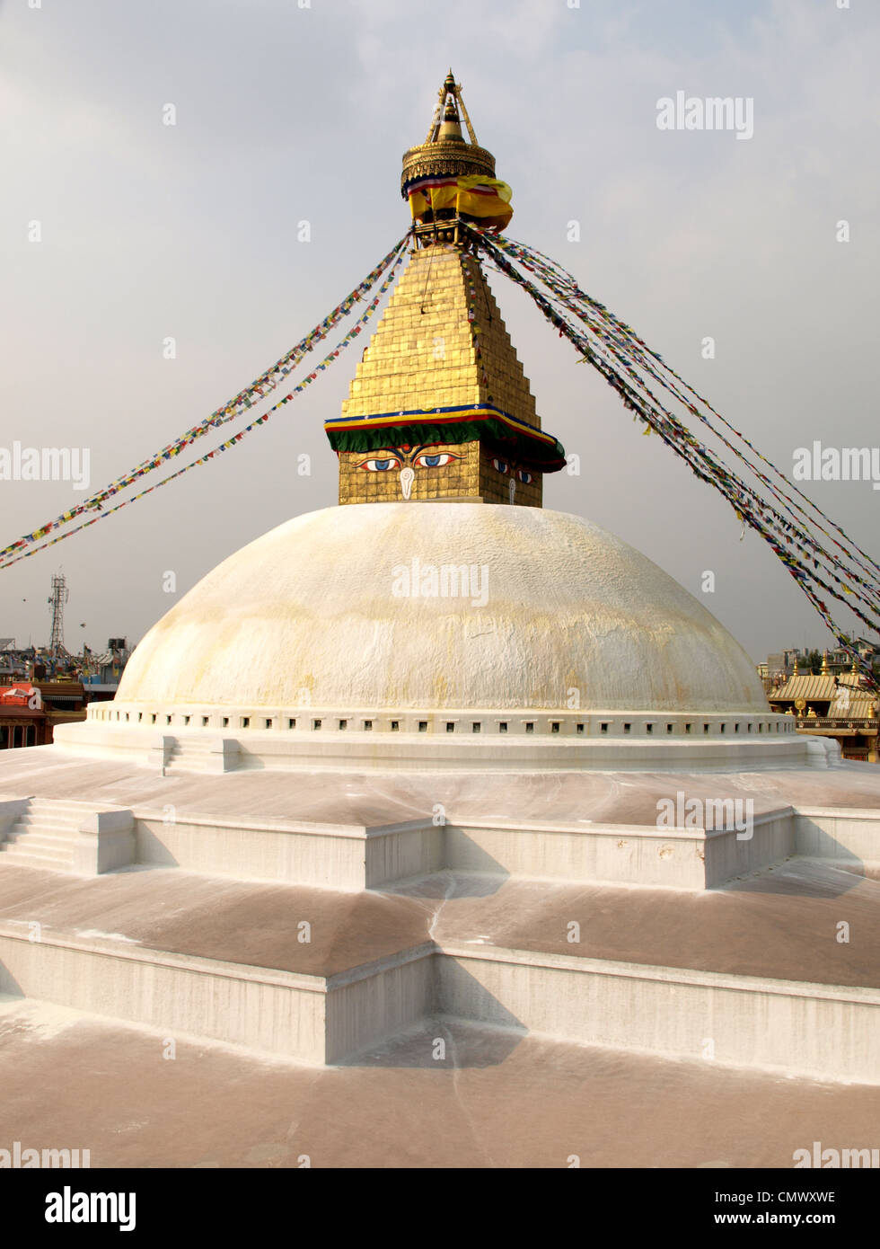 Stupa of the Buddhist temple at Boudhanath Stock Photo