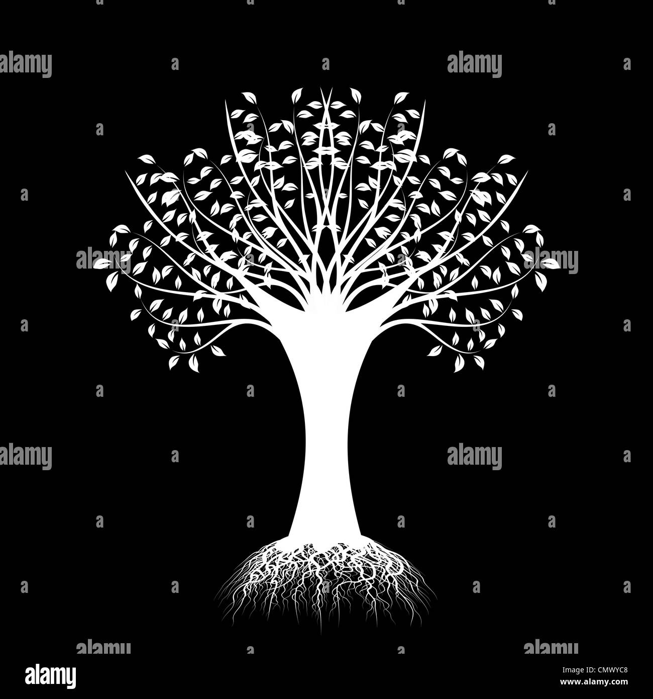 Beautiful art tree silhouette isolated on black background Stock Photo ...