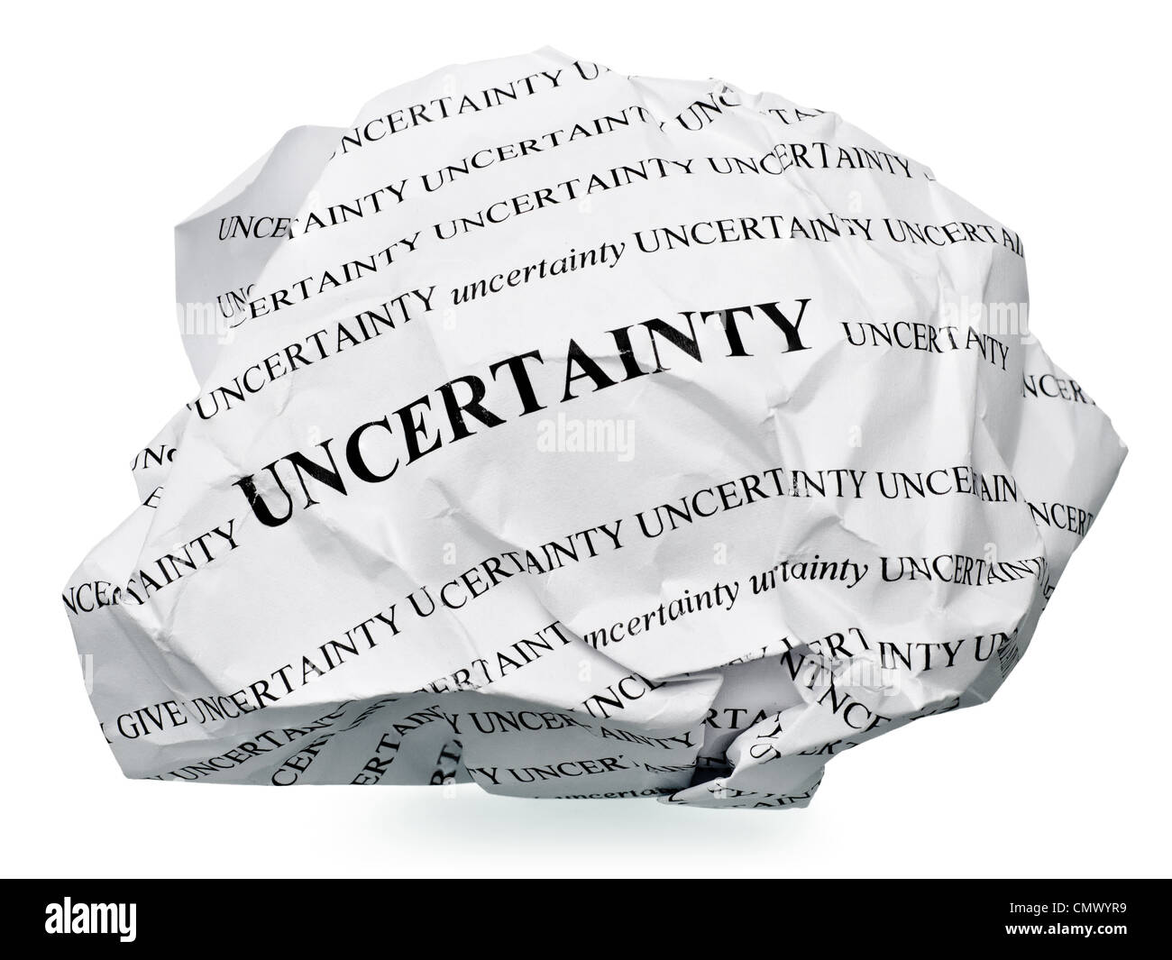 paper ball with text ' uncertainty ' and clipping path on a white background Stock Photo