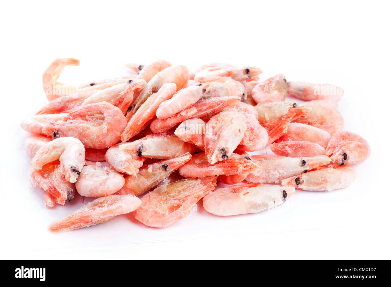 Pile of boiled shrimps, isolated on white background Stock Photo