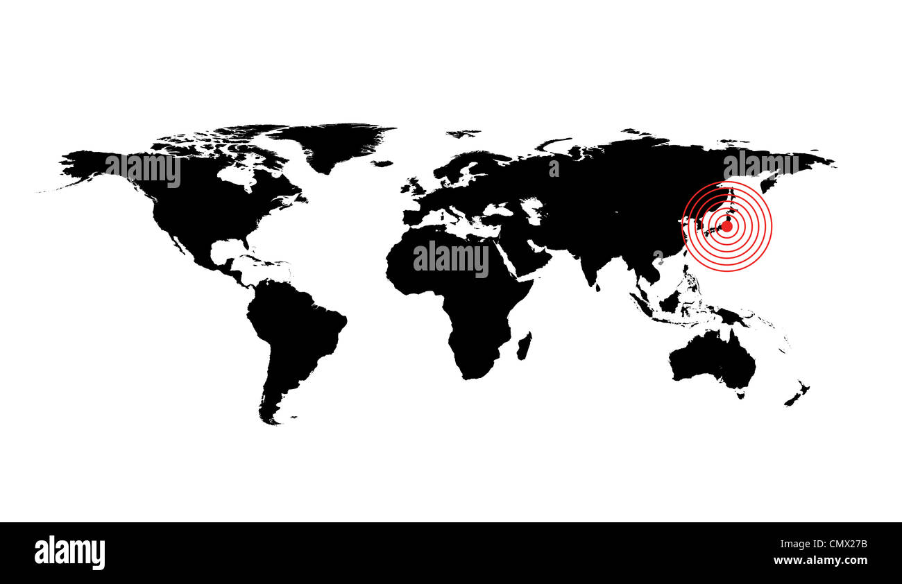 World map illustration, Japan earthquake 2012 Stock Photo